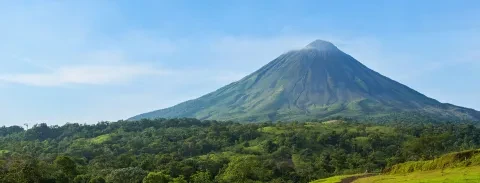 Uma bela vista da colina verdejante com uma selva exuberante